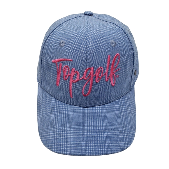 Top Golf | Light Blue Preppy Plaid Sporty Athletic Graphic Golf Cap Hat Unisex - Picture 1 of 7